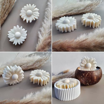 2PCS Thick Daisy Flower Candle Molds for Candle Making Daisy Flower Silicone Fondant Chocolate Cake Decor Molds 3D Floral Resin Candle Soap Polymer Clay Mold DIY Art Craft Table Home Decor (2 Count)