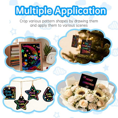 100 Pcs Scratch Art Paper Rainbow Sets Arts and Crafts for Kids ﻿