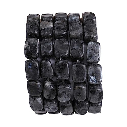 Natural Black Spectrolite Cuboid Stone Loose Semi Gemstone Beads for Jewelry Making 8mmx12mm 38cm (33 Count)