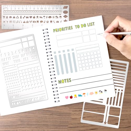 4 Pieces Metal Planner Stencil Journal Engraving Stencils Rustproof Small Letter Metal Stencils for Journaling (4 Count)