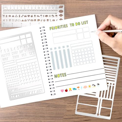 4 Pieces Metal Planner Stencil Journal Engraving Stencils Rustproof Small Letter Metal Stencils for Journaling (4 Count)