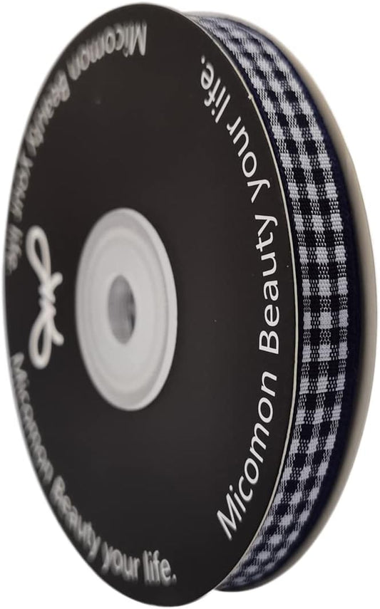 Blue Gingham Woven Edge Ribbon 25 Yards Per Spool,Dark Blue Checked Crafts 3/8 Inch Wide (3/8", Navy) - Crafty Corner