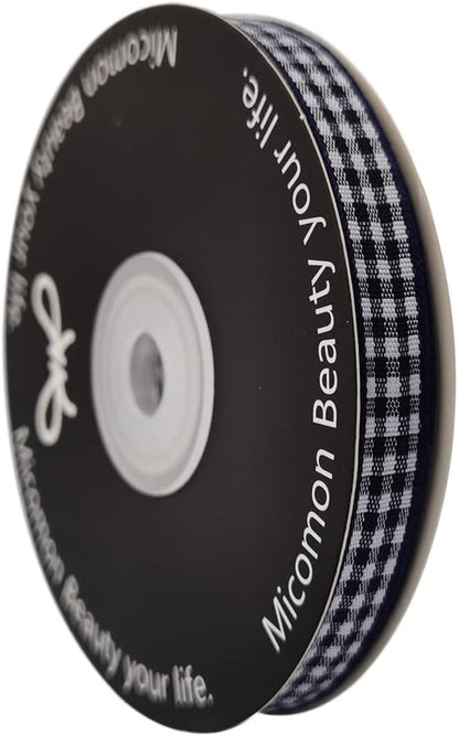 Blue Gingham Woven Edge Ribbon 25 Yards Per Spool,Dark Blue Checked Crafts 3/8 Inch Wide (3/8", Navy) - Crafty Corner