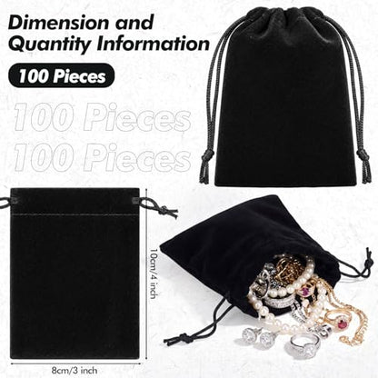 100 Pcs Black Velvet Drawstring Bags (100 Count)