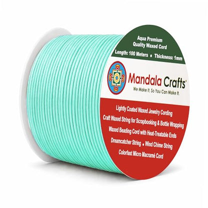 1mm Aqua Cotton Waxed Cord for Jewelry Making