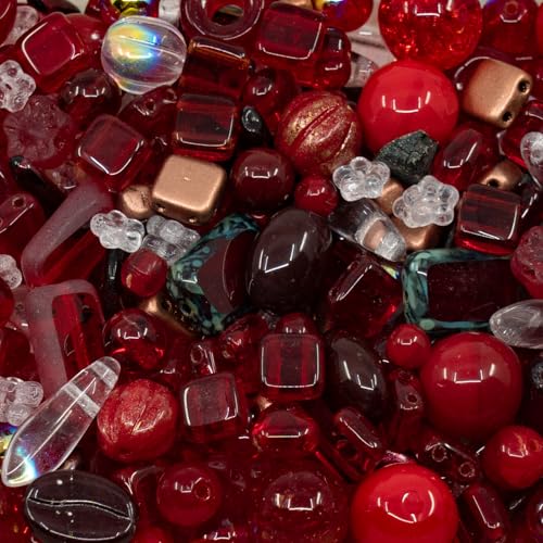 1.4oz (40g) Random Mix of Czech Glass Beads, Hand Made Set Kit, Red