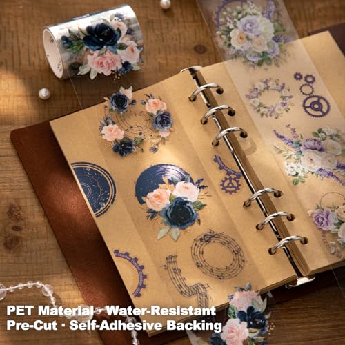 4 Rolls Vintage Floral PET Tape for Scrapbook Journaling (4 Count)