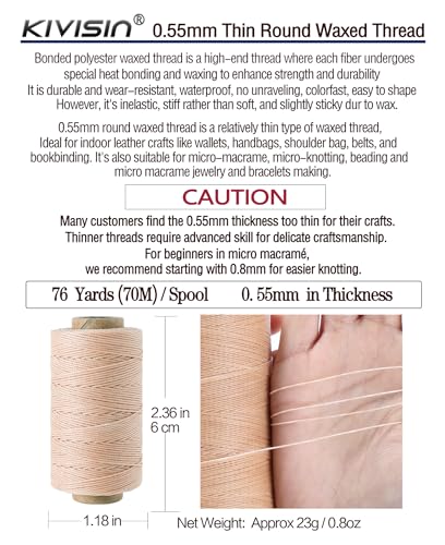 0.55mm Bonded Round Waxed Polyester Thread 76 Yards Each (12 Color)