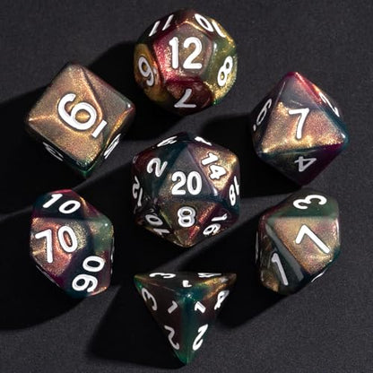 7 Die DND Dice Set Polyhedral Dice Set with a Leather Dice Bag (7 Count)