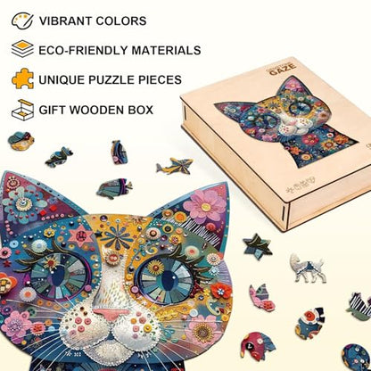 Colorful Flower Cat Puzzles Adults Gifts for Women Men Wooden 200 Pieces 13.4 x 10.5in