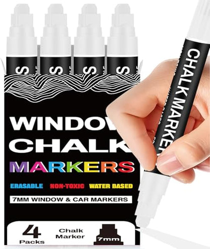 White Chalk Markers for Blackboard (4 Count)