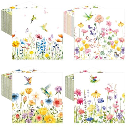 200 Pcs Pastel Wildflower Cocktail Napkins Disposable 4 Style 5"