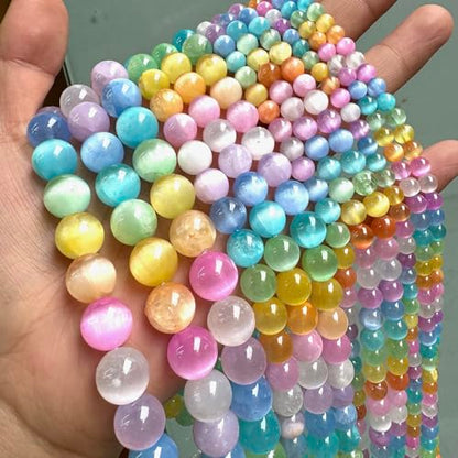 32PCS 12MM Natural Stone Colorful Selenite Gypsum Beads Round Loose Beads for Jewelry Making DIY Bracelet Necklace Accessories 15" Energy Healing Power Stone Beads