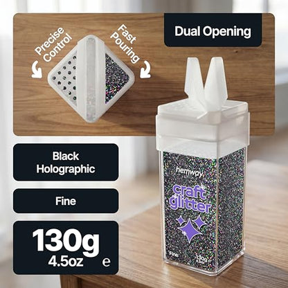 Craft Glitter Shaker Black Holographic 130g Fine (4.6 Ounce)