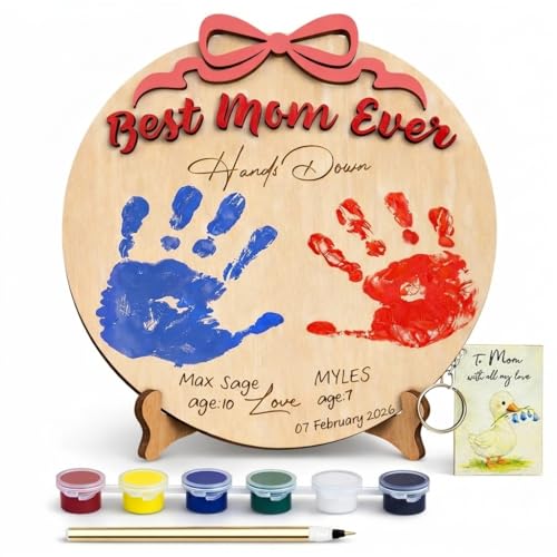 10'' Best Mom Ever Hands Down Big Size DIY Handprint Art Kit with Non