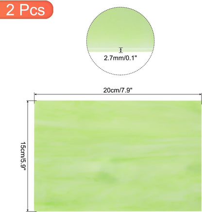 MECCANIXITY 2 Pcs Stained Glass Sheet Mosaic Tile 7.9 Inch x 5.9 Inch Light Green Stained Glass Sheets for Crafts DIY Art Project