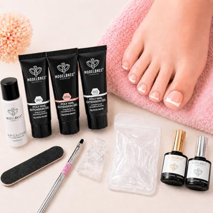 Poly Gel Nail Kit 3 Colors Clear White Apricot with Slip Solution