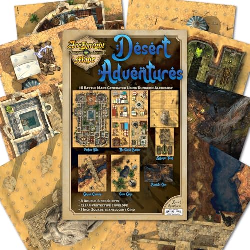 Desert Adventures Roleplaying D&D Battlemaps; 16 Modular RPG Maps in 8 Double