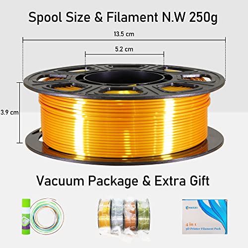 Silk Shiny PLA Filament 4 Metallic Colors 3D Printer Filament Bundle Pack (35.2 Ounce)