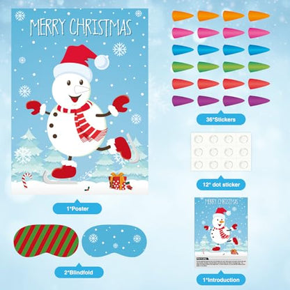 Pin The Snowman Nose Christmas Pin The Tail Party Games Activities for Kids 36 Stickers Christmas Party Decorations School Classroom Activities