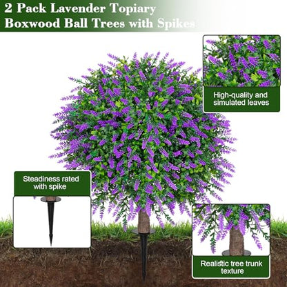 2 Pack UV Resistant Artificial Lavender Boxwood Plants Outdoor (2 Count)