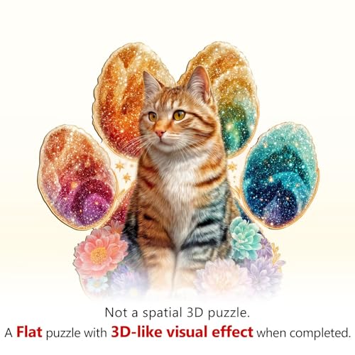 Colorful Flower Paws Cat Puzzles Adults Gifts for Women Men Wooden 170 Pieces 11.4x11.0in