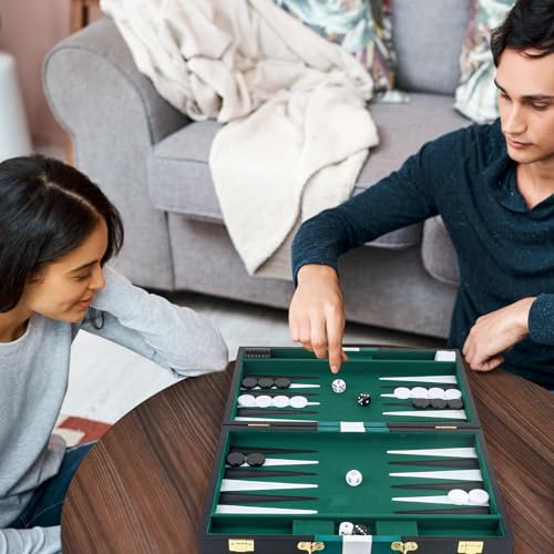 Backgammon Set 2 Players Classic Backgammon Sets for Adults Board Game with Black PU Leather Case Portable and Travel Backgammon Set