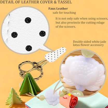 4.5Inch Embroidery Stainless Steel Scissors with Leather Cover Tassel DIY Tools Dressmaker Small Shears Precision for Crafting Thread Cutting Sewing DIY Artwork Housework