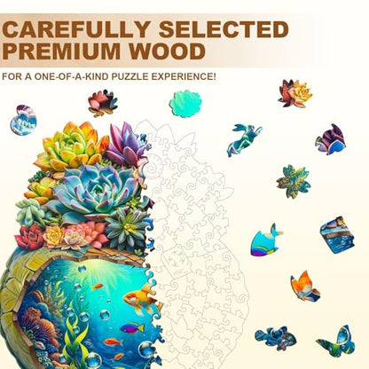 Succulent Ocean Puzzles Potted Colorful Plants Flowers Aquarium Vase Fish Puzzle Adults Gifts for Women Men Wooden 165 Pieces 11.4 * 10.0in