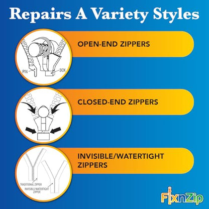 Large Nickel) - See Size Guide - Universal Zipper Repair Kit for Wetsuits, Luggage, Bags - Backpack Zipper Replacement Repair Kit - Instant Zipper Fix