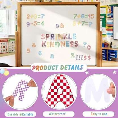 221 Pcs Colorful Checkered Bulletin Board Letters for Classroom (221 Count)