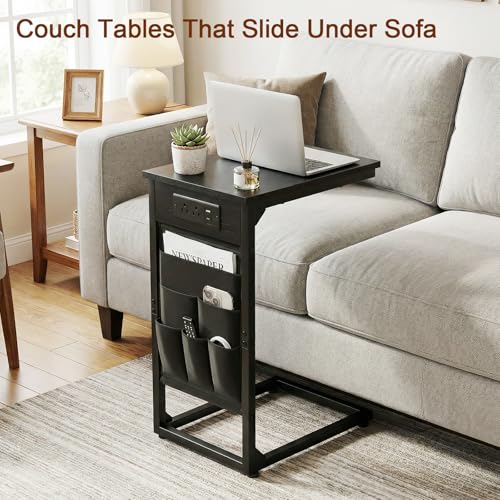 C Shaped End Table with Charging Station