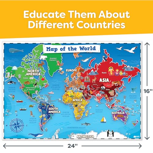 United States and World Map For Kids Classroom Posters 2pc Set (2 Count)