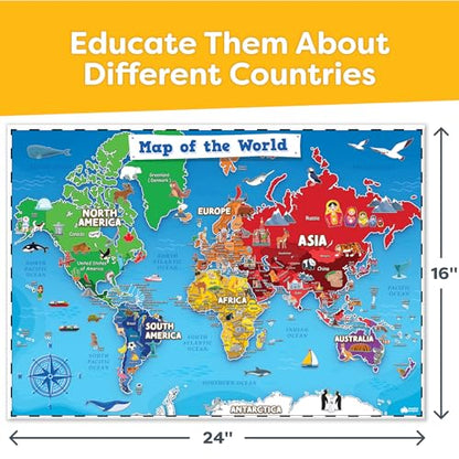 United States and World Map For Kids Classroom Posters 2pc Set (2 Count)