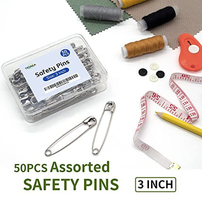 3 Inches Large Safety Pins (50 Count)
