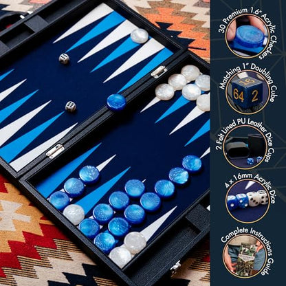 19 Inch Premium Backgammon Sets for Adults Leather Black