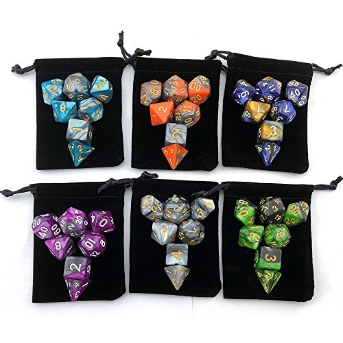 Double Colors Polyhedral Dice Sets with Pouches for D&D DND RPG MTG Dungeon and Dragons Table Board Roll Playing Games D4 D6 D8 D10 D% D12 D20