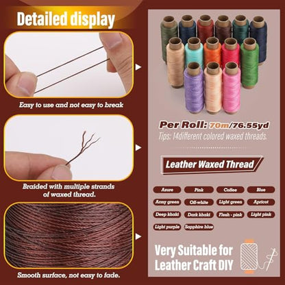 Waxed Thread 0.55mm 14pcs 76 Yard Leather Thread for Hand Sewing