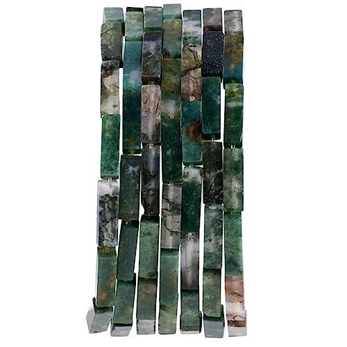 Natural Moss Agate Rectangle Tube Beads 4x13mm 38cm (28 Count)