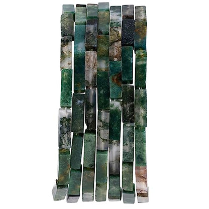 Natural Moss Agate Rectangle Tube Beads 4x13mm 38cm (28 Count)