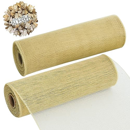 2 Rolls 10 Inch Burlap Natural Decorative Mesh Ribbon Rolls