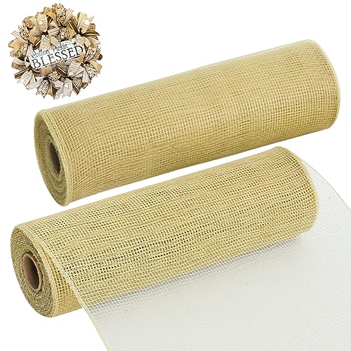 2 Rolls 10 Inch Burlap Natural Decorative Mesh Ribbon Rolls