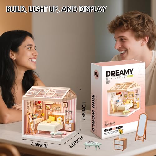 Cozy Bedroom DIY Miniature House Kit with Roof & LED Light