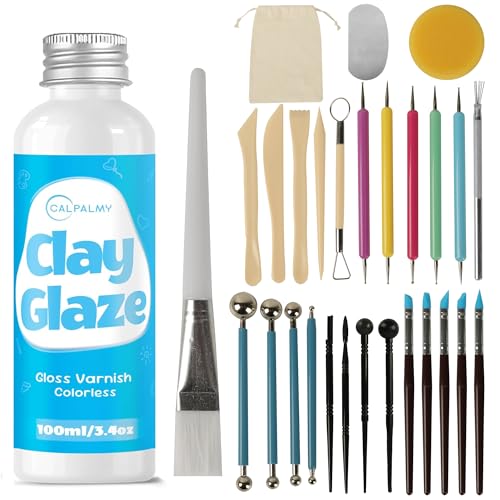 100ml Gloss Air Dry Clay Glaze with 29pcs Clay Tools Kit