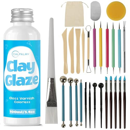 100ml Gloss Air Dry Clay Glaze with 29pcs Clay Tools Kit