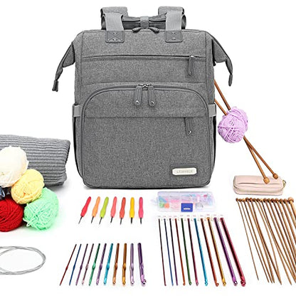 Knitting Bag Backpack Yarn Storage Organizer Travel Bag with USB Charging Port