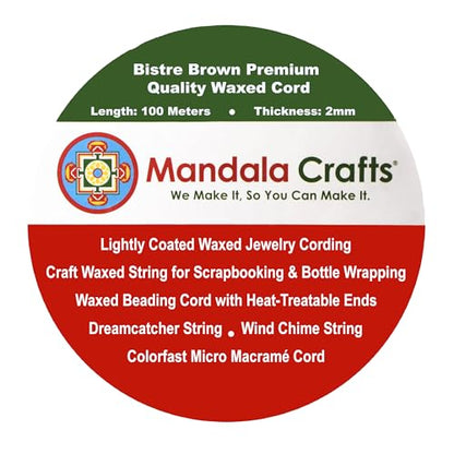 2mm Bistre Brown Waxed Cord (327 Foot)