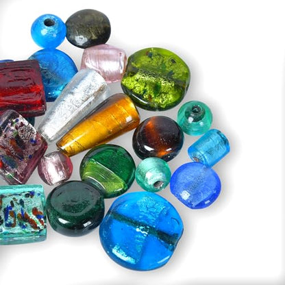 1 LB Bag Assorted Glass Beads Silver Foil for Jewellery Making (40 Count)