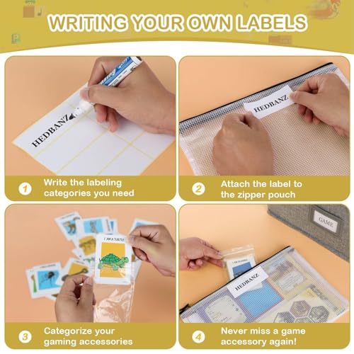 Board Game Organizer with 12pcs Zipper Bags and Writable Stickers