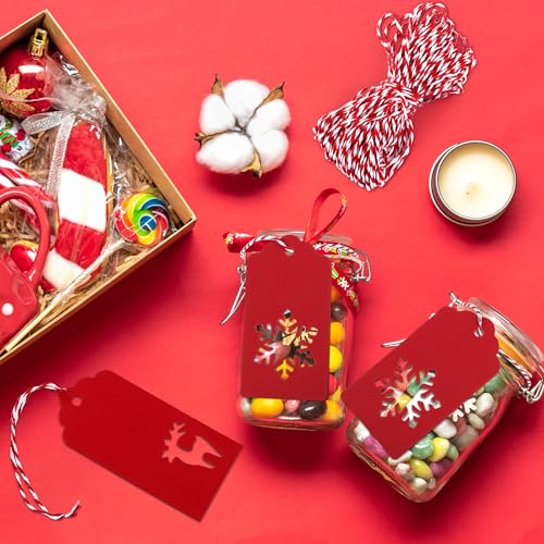 150 Pieces Christmas Paper Gift Tags Red Kraft Tags Hang Labels Christmas Tree Snowflake Reindeer Design with 30 Meters Twine for Christmas DIY Wrapping Favor Holiday Present